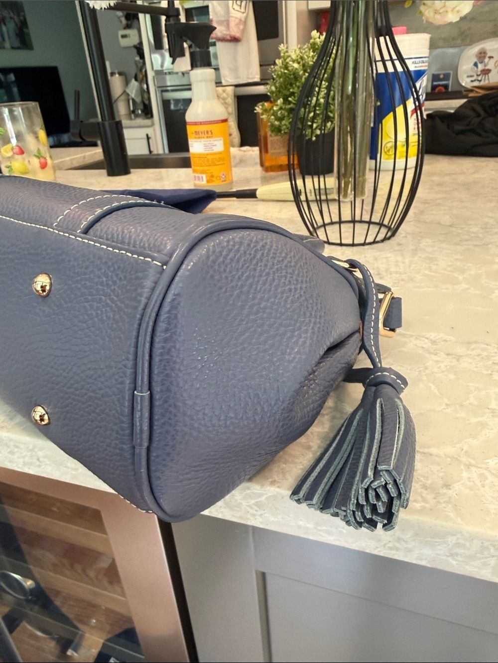 Dooney & Bourke Lucca Leather Satchel With Pocket in the shade Azure - Picture 4 of 9